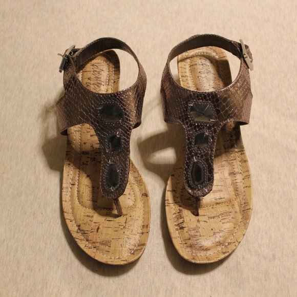 Vintage Jeweled Metallic Bronze Sandals - Picture 1 of 4